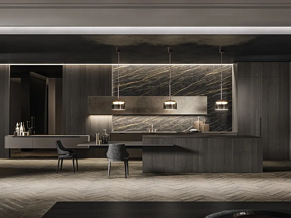 Cuisine en bois avec îlot sans poignées ASTER CUCINE Pure Glam usine Aster Cucine de l'Italie. Foto №1