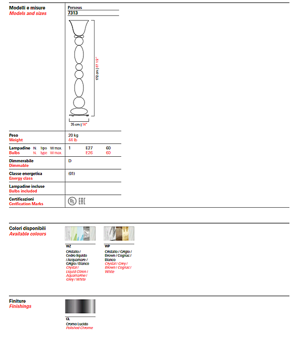 Lampe extérieure Barovier&Toso Perseus 7313 usine Barovier&Toso de l'Italie. Foto №6