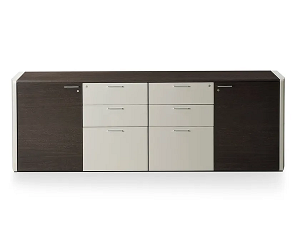 Unité de rangement de bureau en bois avec rembourrage en cuir i 4 Mariani De Symetria usine i 4 Mariani de l'Italie. Foto №2