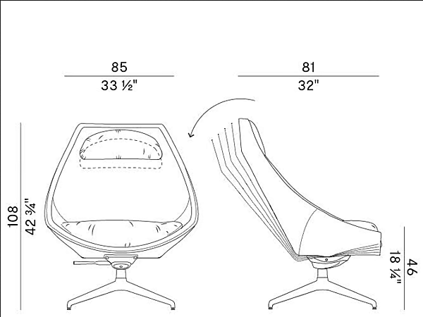 Fauteuil en cuir avec repose-tête Potocco CUT 910 PLG 910/PLG usine POTOCCO de l'Italie. Foto №4