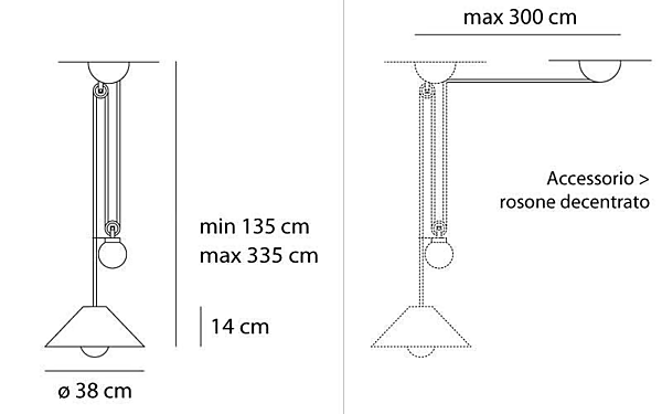 Suspension en métal halogène conique Artemide Aggregato Saliscendi A089860, A089700, A033100, A089400 usine Artemide de l'Italie. Foto №9