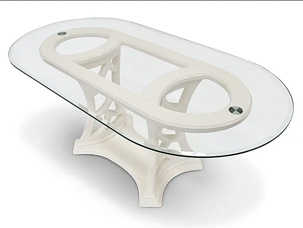 Table basse ovale en bois et verre collection Montecarlo MARZORATI usine MARZORATI de l'Italie. Foto №1