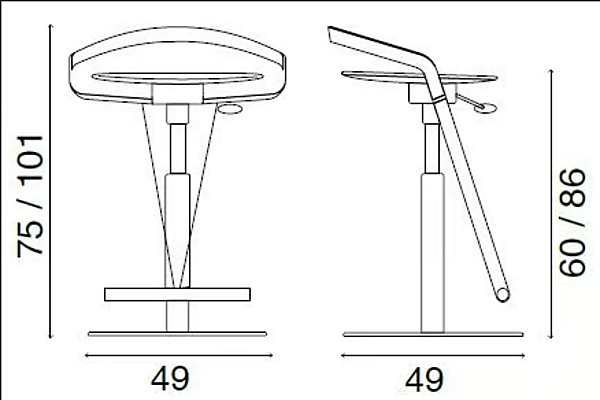 Tabouret en acier pivotant avec vérin à gaz Cayman FASEM usine FASEM de l'Italie. Foto №3