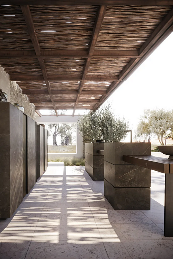 Cuisine extérieure en pierre et bois MODULNOVA Projet 01 usine Modulnova de l'Italie. Foto №5