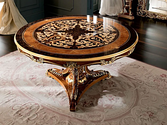 Table ronde en bois massif pour salon Modenese Luxury Interiors 12142 Table ronde en bois massif pour salon Modenese Luxury Interiors 12142 usine MODENESE GASTONE de l'Italie
