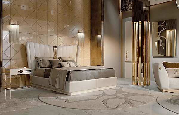 Lit double avec tête de lit rembourrée Bizzotto Italia Symphony usine Bizzotto Italia de l'Italie. Foto №4