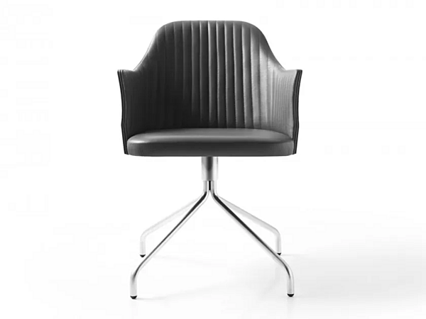Chaise pivotante en cuir rembourrée avec accoudoirs BROSS BREAK 1643 usine BROSS de l'Italie. Foto №1