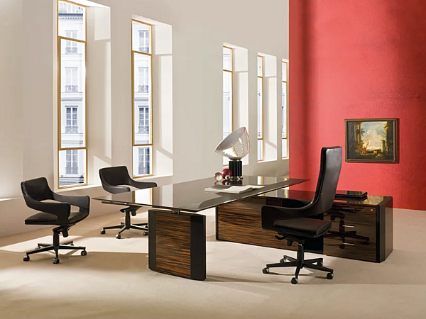 Bureau exécutif en verre en L avec tiroirs I 4 Mariani Symetria usine i 4 Mariani de l'Italie. Foto №5