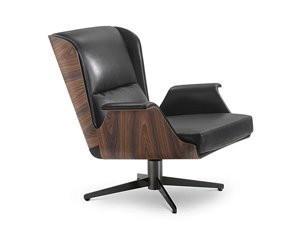 Fauteuil rotatif en cuir et bois avec accoudoirs Garbo I 4 Mariani usine i 4 Mariani de l'Italie. Foto №2