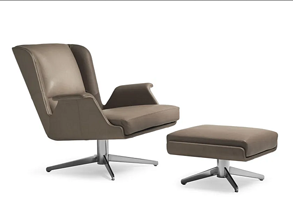 Fauteuil rotatif en cuir et bois avec accoudoirs Garbo I 4 Mariani usine i 4 Mariani de l'Italie. Foto №7