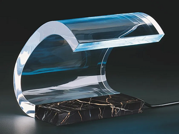 Lampe de table en marbre Portoro et PMMA Acrilica 281 par Oluce 281 usine Oluce de l'Italie. Foto №1