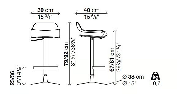 Tabouret pivotant réglable en hauteur en métal Kristalia BCN usine Kristalia de l'Italie. Foto №5