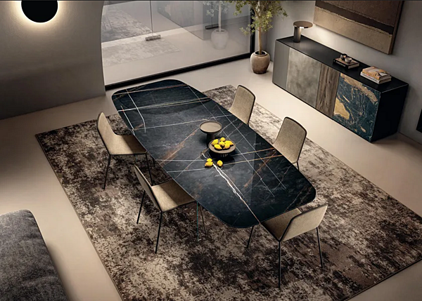 Table ronde en verre avec base en verre et plateau effet marbre AIR SLIM LAGO 2195X 2195X usine LAGO de l'Italie. Foto №2