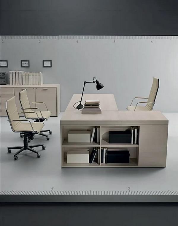 Bureau exécutif en bois en forme de L avec tiroirs I 4 Mariani Blade usine i 4 Mariani de l'Italie. Foto №8