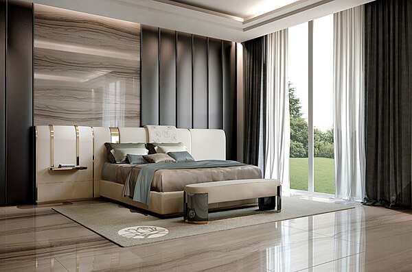 Lit double avec tête de lit rembourrée en tissu Bizzotto Italia Ginko usine Bizzotto Italia de l'Italie. Foto №3