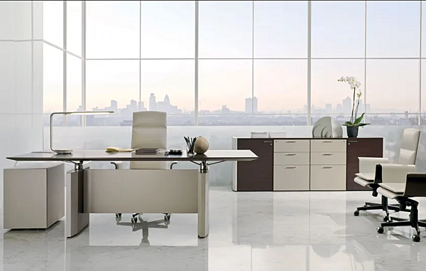 Unité de rangement de bureau en bois avec rembourrage en cuir i 4 Mariani De Symetria usine i 4 Mariani de l'Italie. Foto №7