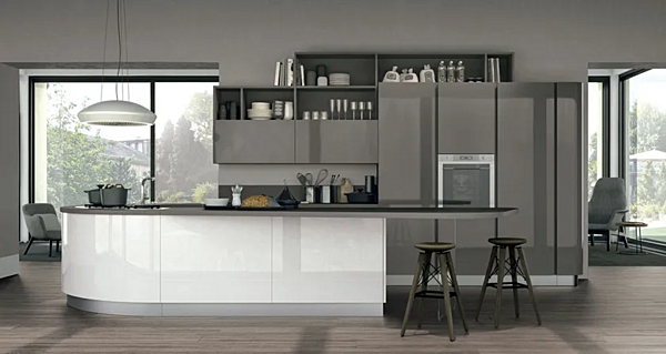 Cuisine équipée avec péninsule en bois LUBE CUCINE collection Clover 01 usine LUBE CUCINE de l'Italie. Foto №3