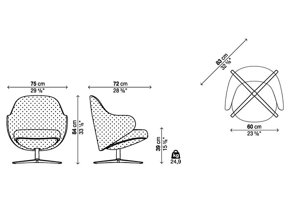 Fauteuil pivotant avec accoudoirs et base à 4 branches Kristalia Dua Lounge usine Kristalia de l'Italie. Foto №4