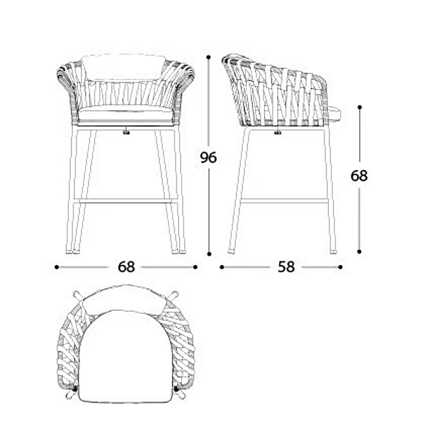 Tabouret de jardin en tissu haut avec accoudoirs Emma Cross VARASCHIN 24850/24851, 24850B/24851B usine VARASCHIN de l'Italie. Foto №7