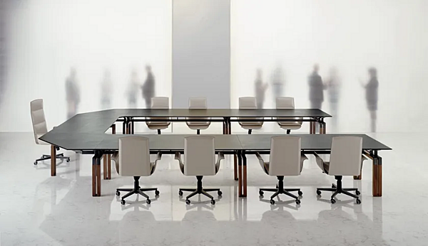 Table de réunion modulaire en cuir tanné Paso Doble i 4 Mariani usine i 4 Mariani de l'Italie. Foto №3