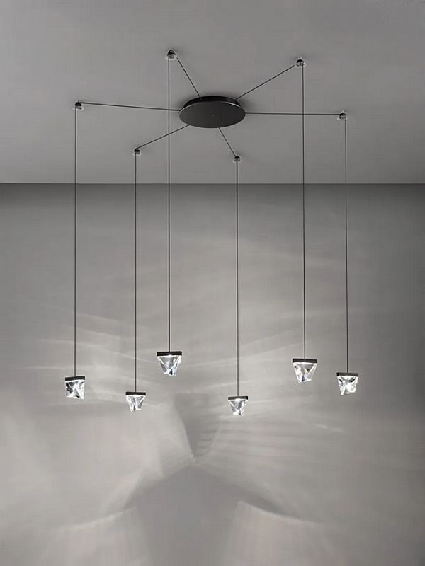 Suspension en cristal LED 6 spots Fabbian Tripla usine Fabbian de l'Italie. Foto №2
