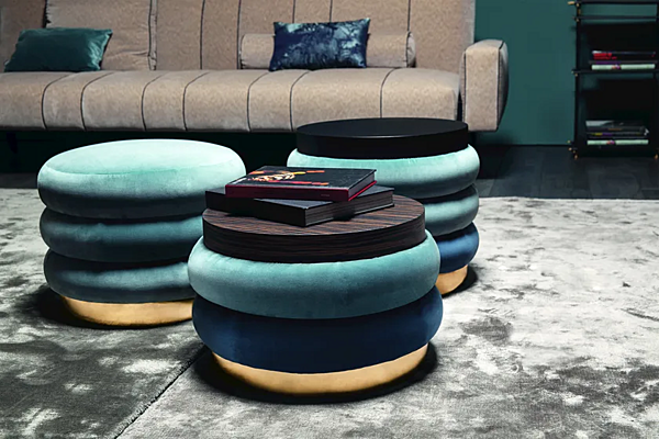 Pouf rond en tissu VIBIEFFE collection Chignon 9235 usine VIBIEFFE de l'Italie. Foto №2