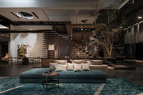 Canapé d'angle en tissu avec range-revues intégré GIORGETTI Skyline usine GIORGETTI de l'Italie. Foto №2