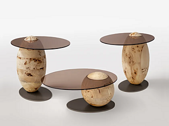 Table basse en bois et verre Pluff Bizzotto Italia 10.010, 10.011, 10.011A