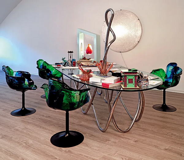 Table en cristal et acier inoxydable Capriccio Edra CAR010 usine EDRA de l'Italie. Foto №2