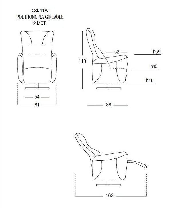 Fauteuil en tissu avec fonctions motorisées et base pivotante Egoitaliano Mira usine Egoitaliano de l'Italie. Foto №3